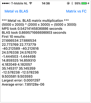 Screenshot of Metal versus BLAS