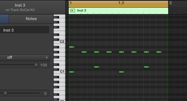A MIDI pattern in GarageBand