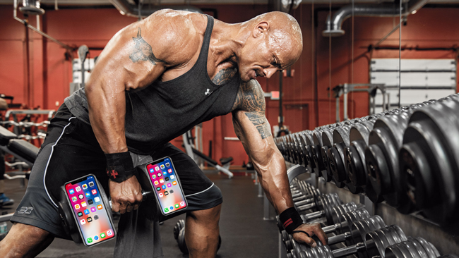 The Rock telling his iPhone how it is