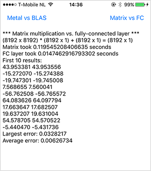 Screenshot of matrix multiplication versus fully-connected layer