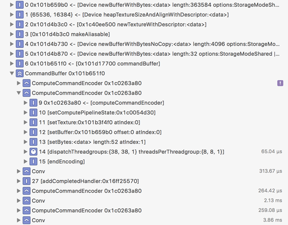 The captured GPU command buffer